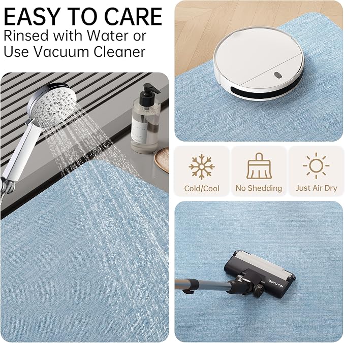 Mecko Bath Mat Rug, Rubber Non-Slip Quick Dry Absorbent Thin Bathroom Rugs Fit Under Door Bathroom Floor Mats-Shower Rug for in Front of Bathtub, Sink, Shower Room(Light Blue,24"x36")