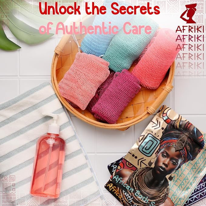 African Net Sponge, Premium Authentic Exfoliating Body Scrubber, Extra Long Stretch Bath Sponge for Shower, Deep Exfoliating Washcloth for Smooth Skin, 1 Pack (Rose Gold)