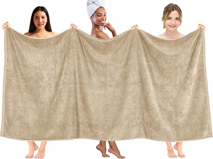 DAN RIVER Pack of 1 Jumbo Bath Sheet 40x80 Inches, Big Towels Oversized Extra Large Bath Towel, Absorbent Organic Cotton Towel - Tan