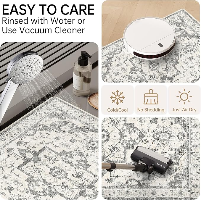 Mecko Bath Mat, Ultra Absorbent Quick Dry Bathroom Floor Mats-Rubber Non-Slip Thin Bathroom Rug Fit Under Door, Faux Suede Surface Shower Rug for Bathtub, Sink, Shower Room(Grey/White,20"x32")
