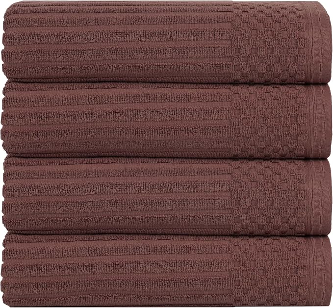 Superior 4 Piece Cotton Bath Towel Set, Includes 4 Bath Towels, Daily Use for Bathroom, Guest Bath, Quick Dry, Spa, Resort Towels, Ribbed, Absorbent, Home Essentials, Soho Collection, Java
