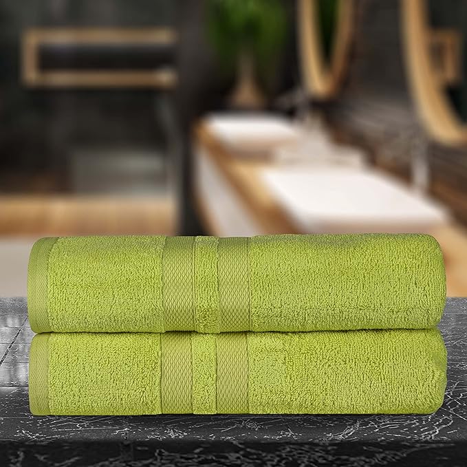 Superior Ultra-Soft 2-Piece Cotton Bath Sheet Set, Perfect for Bathroom Decor, Shower, Spa, Gym, Guest Room, Home Essentials, Daily Use, Soft, Absorbent, Oversized Body Towels - Celery