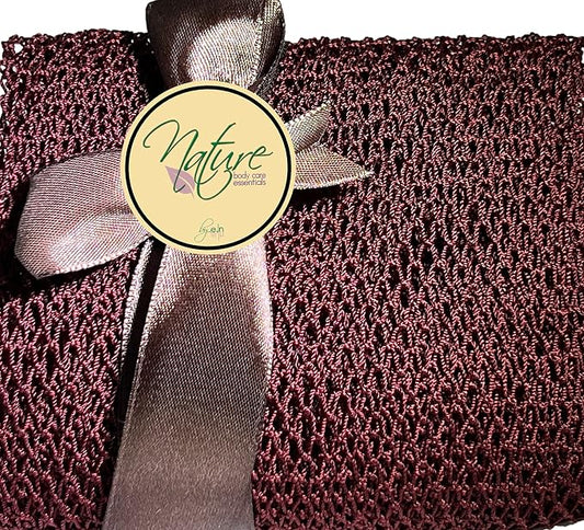 Net Bath Sponge, Customized N1 Weave, NKN Naturals, Long, Skin Exfoliation, African, Ghana, Porous, Stretches Horizontally to Approximately 49" (Brown)
