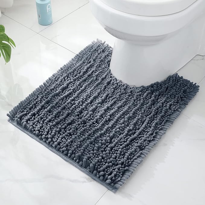 FLOLEOPA Bathroom Contour Rug (24 X 20 Inches, Dusty Blue) Non-Slip Bath Mat for Bathroom Water Absorbent Soft Microfiber Shaggy Bathroom Mat Machine Washable Bathroom Mat U-Shaped Toilet Mat