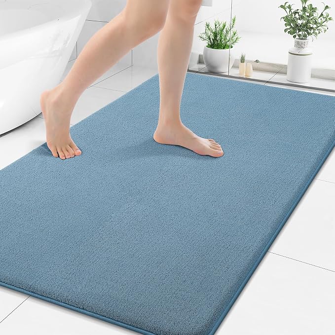 Smiry Memory Foam Bath Mat 50x30, Extra Soft Bathroom Rug, Ultra Absorbent, Quick Dry, Machine Washable Bathroom Mat for Shower, Tub & Floor Decor, Grayish Blue