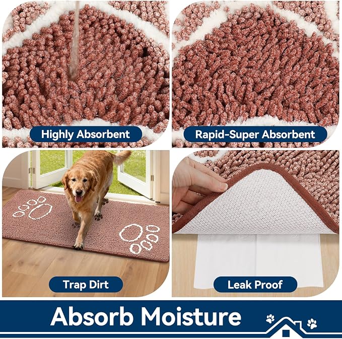 Bcoimo Super Absorbent Dog Door Mat, 60"*24" Anti Slip Mat for Muddy Paws, Pet Rugs for Dirty Paws Washable that Absorbs Moisture and Dirt, for Dog Cage and Pet Resting Carpet