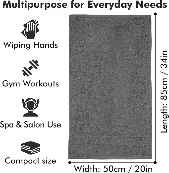 100% Ring Spun Cotton Hand Towels for Bathroom – 550 GSM Soft & Absorbent Towel Set– Pack of 6 Small Towel (34x20in) – Quick Dry Luxury Cotton Hand Towels – Dark Grey