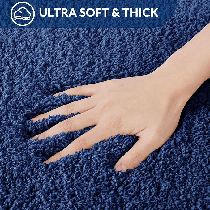 Exclusivo Mezcla Toilet Rugs U-Shaped 20x24, Extra Soft Non Slip Absorbent Microfiber Bath Rugs, Machine Washable Quick Dry Bath Mats for Toilet, Solid Navy Blue