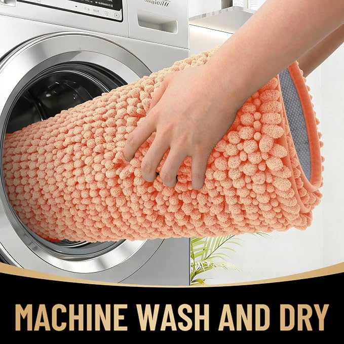 OLANLY Thick Bathroom Rugs 36x24, Extra Soft Absorbent Chenille Bath Rugs, Rubber Backing, Machine Wash Dry, Bath Mats for Bathroom Floor, Tub and Shower, Home Decor Accessories, Peach