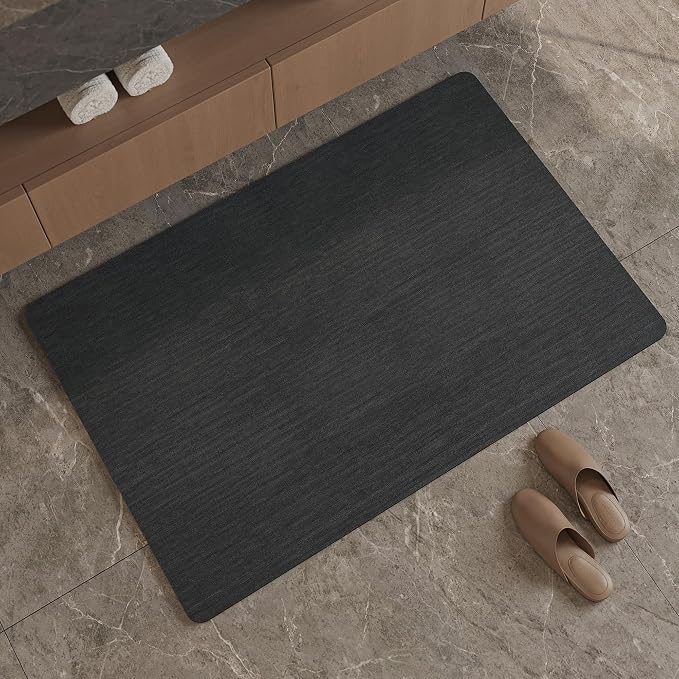 Mecko Bath Mat, Ultra Absorbent Quick Dry Bathroom Floor Mats-Rubber Non-Slip Thin Bathroom Rug Fit Under Door, Faux Suede Surface Shower Rug for Bathtub, Sink, Shower Room(Black,20"x32")