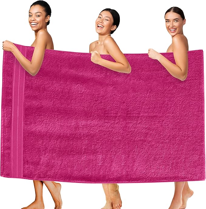Elegant Comfort Three Line Popcorn Extra Large Luxury Bath Towel - 40" x 80" inch, Premium Hotel Spa Quality 1 Piece Oversized Bath Sheet 100% Turkish Cotton Super Soft Highly Absorbent, Hot Pink
