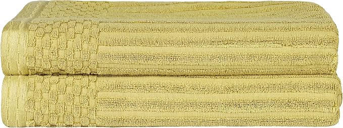 Superior Cotton 2-Piece Solid and Ribbed Bath Towel Set, Bath Towels- 27" x 54", Golden Mist