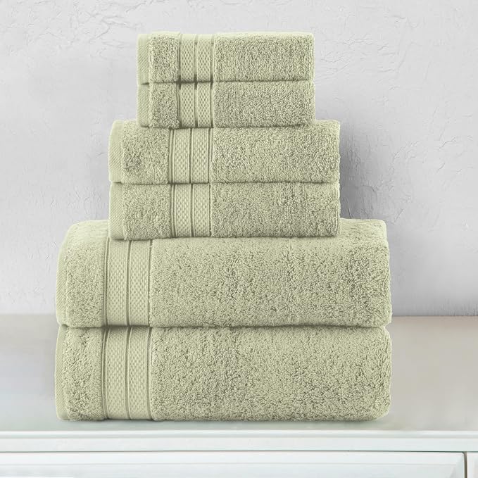 Elegant Comfort Luxury 6-Piece Towel Set, Premium Soft 100% Turkish Cotton, Three Line Popcorn Design 2 Bath Towels, 2 Hand Towels and 2 Washcloths Towel Set - Quick-Drying and Absorbent, Jade Green