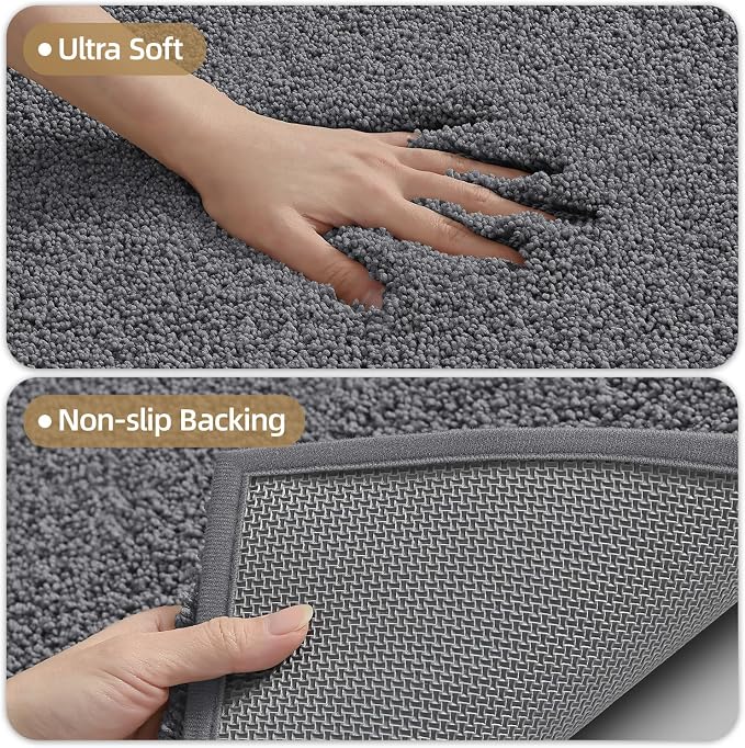 Color&Geometry Ultra Soft Dark Grey Bathroom Rugs, Non-Slip Bath Mat 24"x36", Super Absorbent and Washable Shower Mats for Inside Shower,Tub