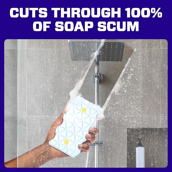 Mr. Clean Magic Eraser Sponge, Bathroom Cleaner, Shower Cleaner, Tub Cleaner, Soap Scum Remover, Bathroom Cleaning Supplies, Dawn Cleaning Power with Lemon Scent, 2 in 1 Bath, 5ct (Pack of 4)