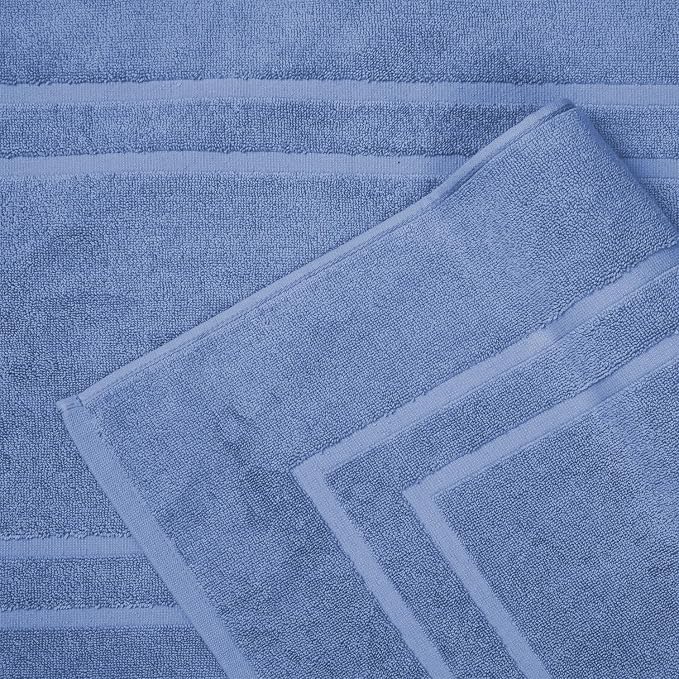 Feather & Stitch 2 Piece Towel Like Bath Mats (30x21 Inch) 100% Cotton Terry Bath Mats, Bathroom Shower Floor Mats [NOT A Bathroom Rug], Soft Absorbent Washable Mats - Faded Denim