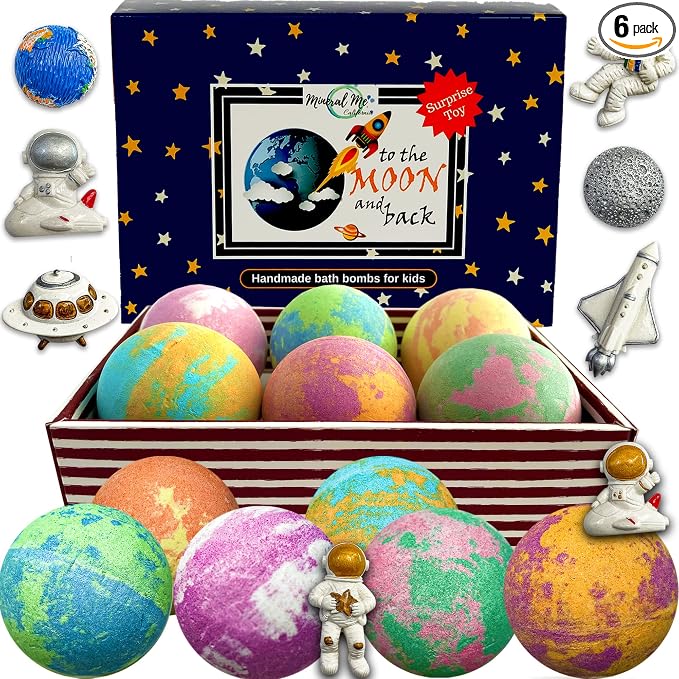 Galaxy Bath Bombs for Kids with Surprise Inside - Organic Bubble Bath Bombs with Educational Outer Space Planet Toys. Gentle, Natural & Kids Friendly - Birthday Gifts for Boys, Toddlers, Girls
