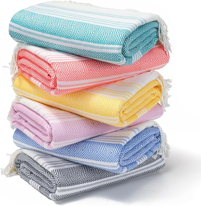 Genovega 6 Packs Oversized Turkish Beach Towels Set Bulk Clearance Sand Free Pool Swim Bathroom Camp Large No Sand Towel Adults Travel Essentials Cruise Must Haves Accessories Vacation Stuff
