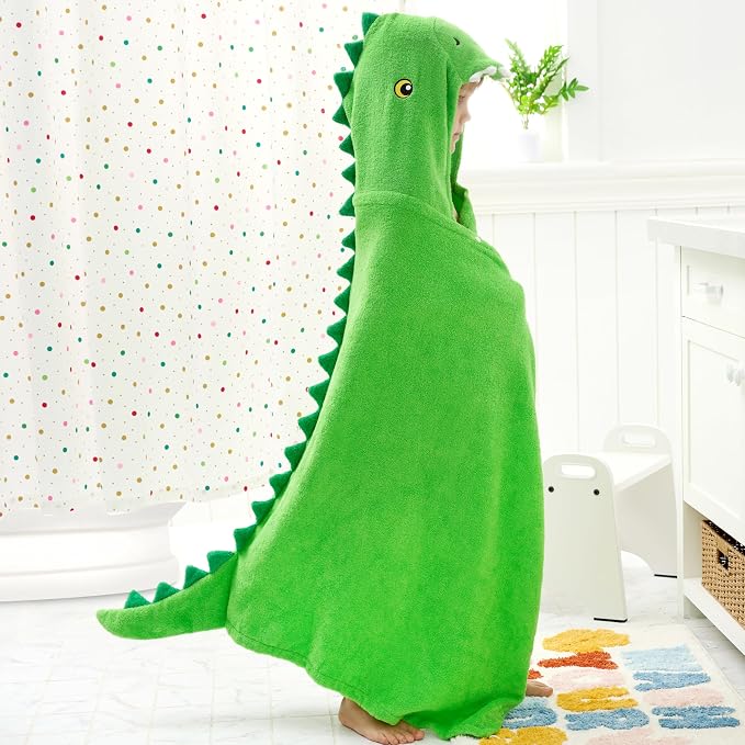 Joiedomi Dinosaur Hooded Towel for Kids Soft 100% Cotton Bath Beach Towel 30" x 50" for Kids 3-8 Years Toddler Pool Poncho with Hood Absorbent Swim Wrap for Boys Girls