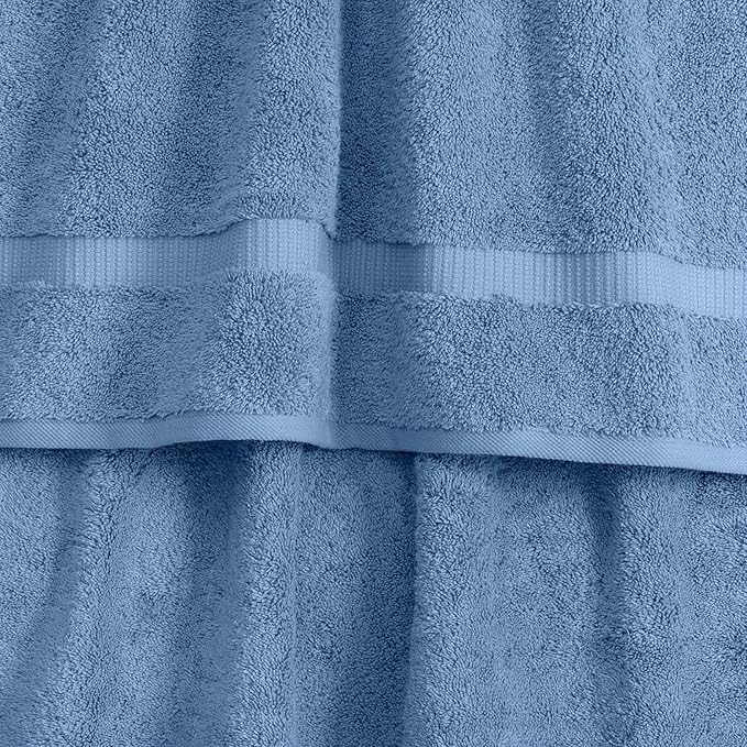 SALBAKOS 100% Turkish Cotton Bath Towels | 4 Piece Turkish Bath Towels Blue 27x54 in Standard Size | Premium Hotel Quality, Super Absorbent, Thick & Plush Turkish Bath Towel (Blue, 4 Bath Towels)