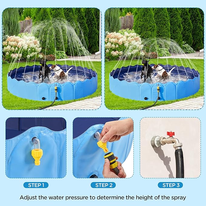 Yaheetech Foldable Dog Bath Pool Collapsible Dog Bathing Tub Doggie Wading Pool with Sprinkler for Indoor/Outdoor Use Suitbale for Puppy Small Medium Dogs Cats(Blue, 71x13 inch)