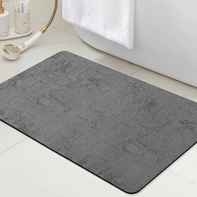 ACCUMTEK Non Slip Bath Mat, Thin Bathroom Rugs Fit Under Door, Quick Dry Bath Mats, Machine Washable Bath Rugs for Bathroom, Bathtub & Kitchen, Dark Gray/Checkered/32 x20