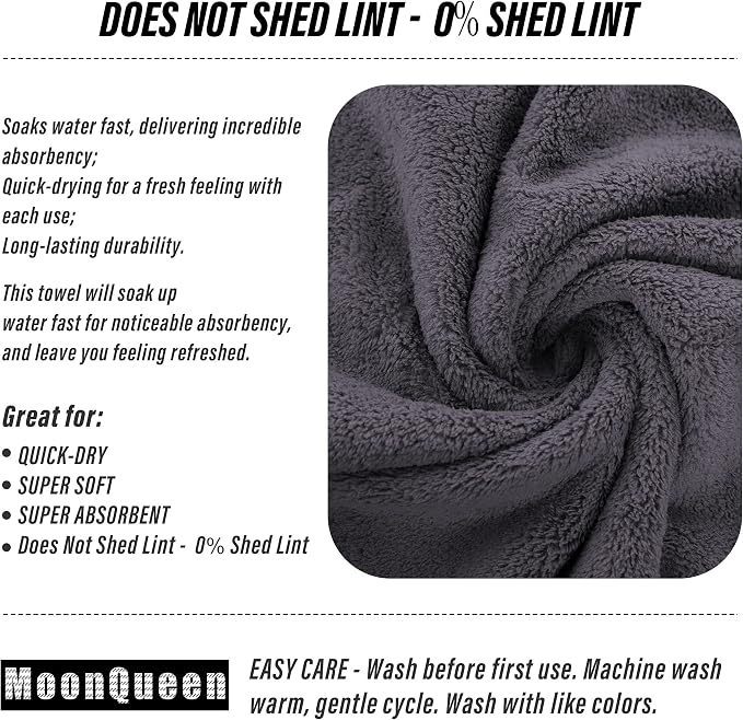 MOONQUEEN 12 Pack Premium Hand Towels - Quick Drying - Microfiber Coral Velvet Highly Absorbent Towels - Multipurpose Use as Hotel, Bathroom, Shower, Spa, Hand Towel 16 x 28 inches (Gray)
