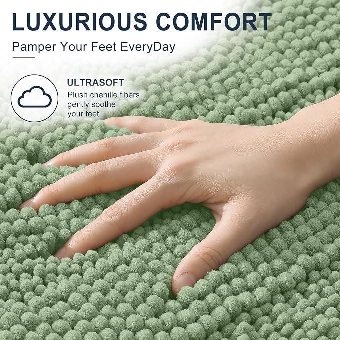 Smiry Thick Chenille Large Bathroom Rugs 40x32, Extra Soft Absorbent Striped Bath Mat, Machine Washable, Rubber Backing, Bath Rugs for Bathroom, Tub & Shower, Home Decor Accessories, Sage Green