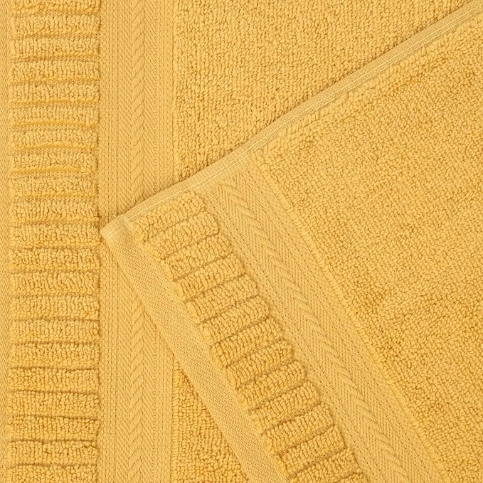 Superior Venice Zero Twist Cotton Medium Weight Small Towels, for Kitchen, Bathroom, Shower, Spa, Plush Essentials, Ribbed Textured Border, Face Towels Washcloths, Set of 12, Gold