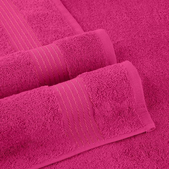 Elegant Comfort Premium Turkish Cotton 4 Pack Hand Towel Set - 16 x 28 inch, Luxurious Hotel Spa Quality 100% Turkish Cotton 4PC Hand Towel Set - Highly Absorbent - Soft Bathroom Towels, Hot Pink