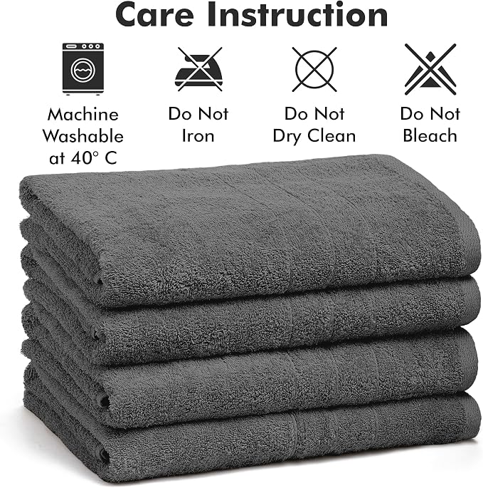 Bath Towels Set of 4 – 100% Ring Spun Cotton Dark Grey Extra Large Towels for Bathroom, Spa Use (55x28 in) – 550 GSM Super Soft and Quick Dry Large Bath Sheets for Adults