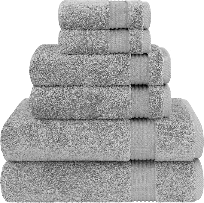 Cotton Paradise 100% Cotton Turkish Towel Set, Soft Absorbent Quick Dry, 6 Piece Towel Set, Light Grey