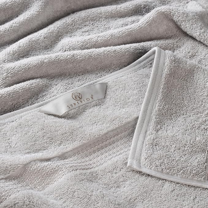 Superior Egyptian Cotton 12-Piece Towel Set, Assorted Towels for Home Bathroom, Guest Bath Decor Essentials, Includes 4 Bath, 4 Hand, 4 Face Towels/Washcloths, Quick Dry, Absorbent - Silver