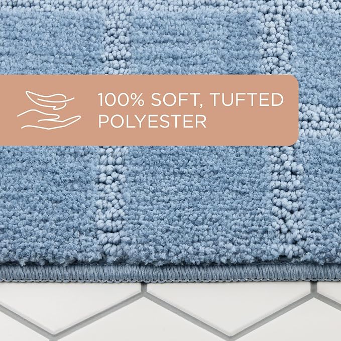 TOWN & COUNTRY EVERYDAY Ultra Plush Solid Tufted Windowpane Bath Mat, Soft and Absorbent Tufted Floor Mat, Non-Slip Backing, Machine Washable, Blue, 20"x32"