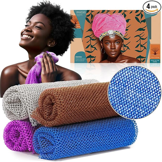African Net Sponge Exfoliating Body Scrubber - Long Bath Sponge for Shower, Back Cleanser Smoother, Natural Exfoliation, Gentle for Sensitive Skin, Daily Use(Brown, Blue, Purple,Grey)