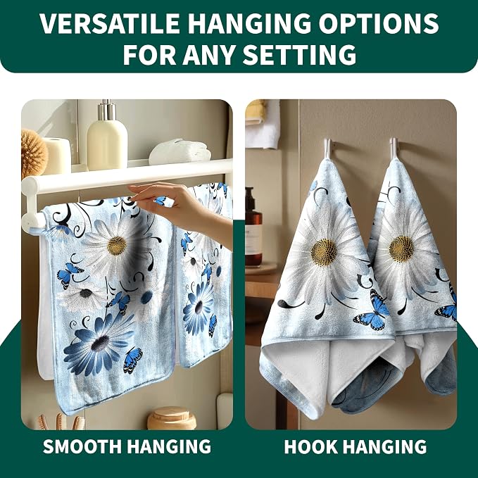 Blue Butterfly Floral Hand Towel Home Decorative Coral Fleece Towels for Hand Face Bath Hair