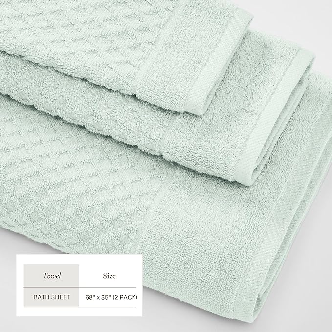 Great Bay Home Oversized Bath Sheets - 100% Cotton 2 Pack 68x35 Extra Large Towel - Absorbent, Durable, Quick-Dry Towels for Bathroom (Pastel Blue)