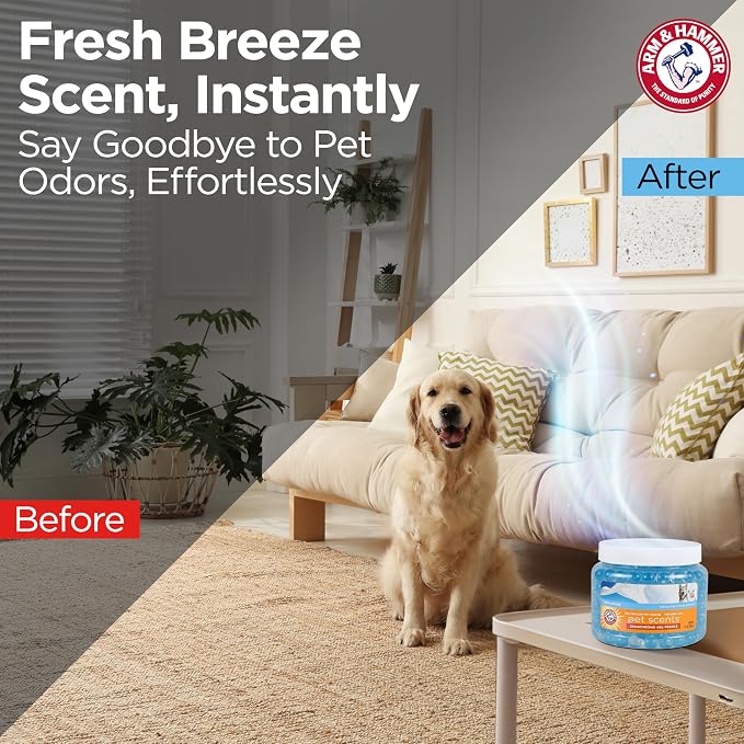 Arm & Hammer for Pets Air Care Pet Scents Deodorizing Gel Beads, Pet Odor Eliminator for Rooms Closets and Small Spaces with Long Lasting Odor Control, Fresh Breeze Scent, 12 oz
