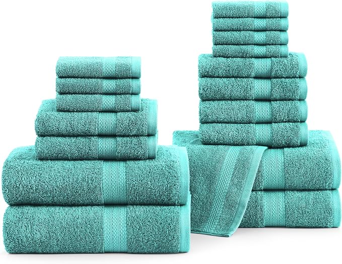 LANE LINEN 100% Cotton Bath Towels - 18 Pieces - Softer, Durable & Highly Absorbent - 4 Bath, 8 Wash Cloth, 6 Hand Towels - Perfect Family Set, Premium Quality, Oeko-TEX Certified - Teal