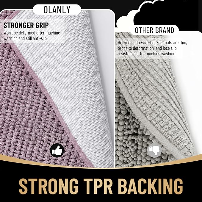 OLANLY Thick Small Bathroom Rugs 24x16, Extra Soft Absorbent Chenille Bath Rugs, Rubber Backing, Machine Wash Dry, Bath Mats for Bathroom Floor, Tub and Shower, Home Decor Accessories, Deep Plum