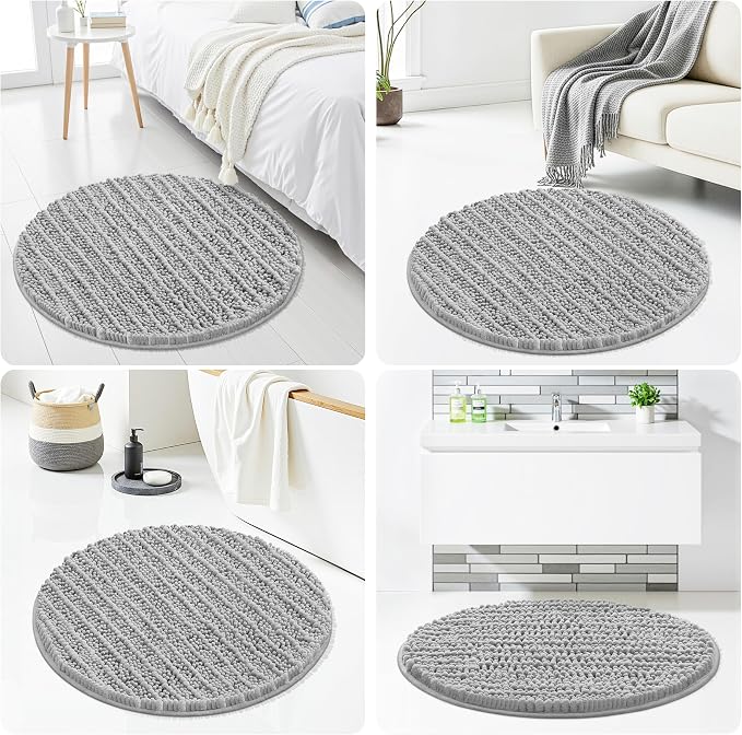 Smiry Bathroom Rugs Mat Round 30x30, Soft Absorbent Chenille Bath Rugs, Non Slip Rubber Backing Machine Washable Quick Dry Bath Mats for Bathroom Floor, Tub, Shower, Home Accessories, Light Grey