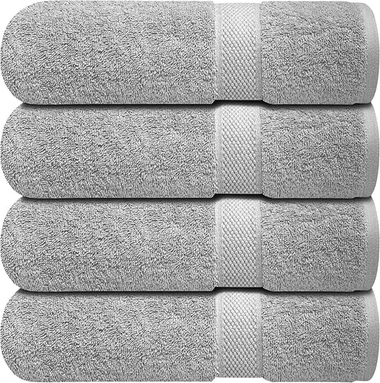 Infinitee Xclusives Luxury 100% Ring-Spun Cotton Bath Towels Set of 4 (27x54 inches) – Soft, Absorbent & Quick-Drying Towels for Bathroom, Gym, Spa & Hotel Use (Charming Grey, Bath Towels)