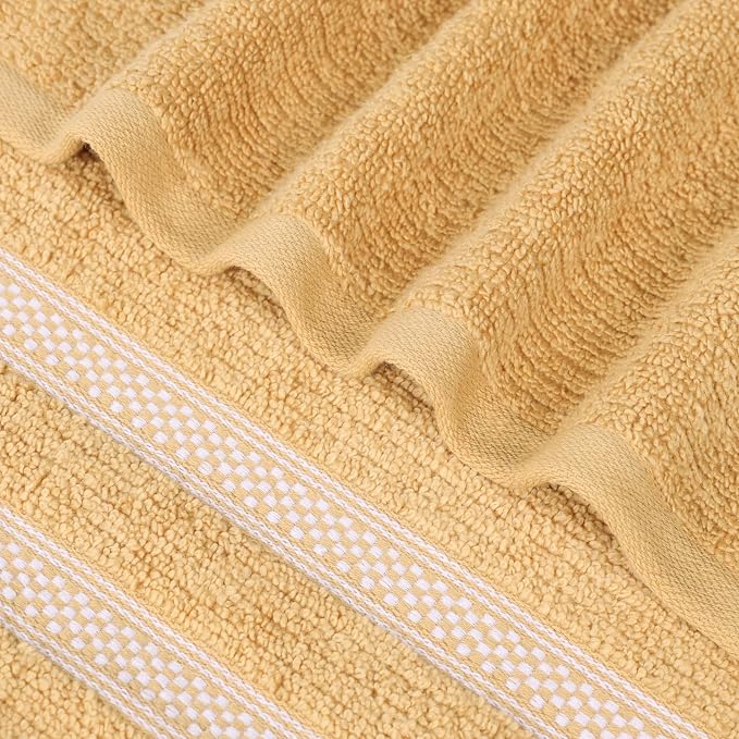 Superior Cotton Face Towel/Washcloth Set, Zero Twist, Ribbed Geometric, Small Facial Towels, Spa, Hotel, Guest, Home, Bathroom Basics, Plush Soft Absorbent, Luxury Quick Drying, Set of 12, Gold