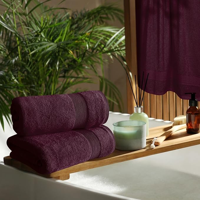 Belizzi Home 4 Pack Bath Towel Set 27x54, 100% Ring Spun Cotton, Ultra Soft Highly Absorbent Machine Washable Hotel Spa Quality Bath Towels for Bathroom, 4 Bath Towels - Burgundy
