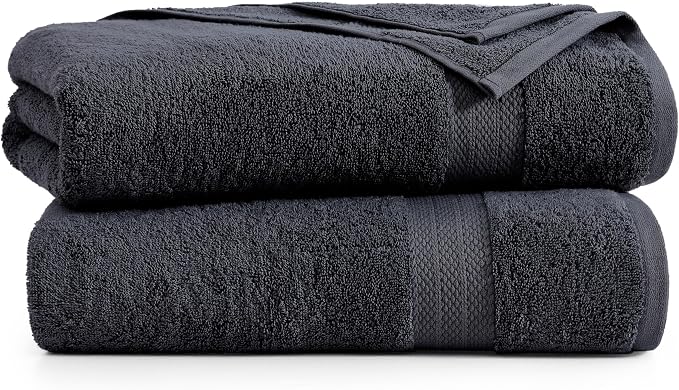 LANE LINEN Bath Towels Large - 2 Pack - 100% Cotton Bath Sheet - Fade Resistant, Machine Washable & Highly Absorbent - Oversized Luxury Towels for Bathroom - Hotel Quality Black Towels