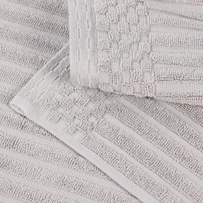 Superior 4 Piece Cotton Bath Towel Set, Includes 4 Bath Towels, Daily Use for Bathroom, Guest Bath, Quick Dry, Spa, Resort Towels, Ribbed, Absorbent, Home Essentials, Soho Collection, Silver