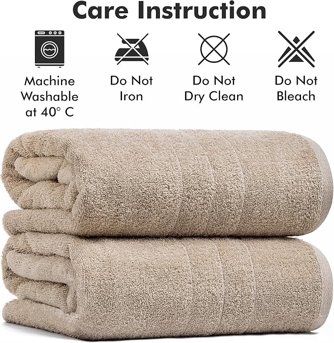 Bath Sheets – 550 GSM Extra Large Bathroom Sheet Set – Pack of 2 Jumbo Towels Beige (71x35in) – 100% Ring Spun Cotton Soft Quick Dry Large Bath Towels for Adults Hotel Spa Bathroom Use
