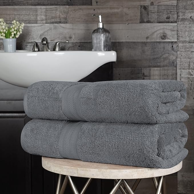 Superior Long Staple 100% Combed Cotton 700GSM 2-Piece Solid Bath Sheet Set for Bathroom, Shower, Kitchen-Super Soft, Plush, Highly Absorbent, Assorted 2-Piece Bath Seets, Grey