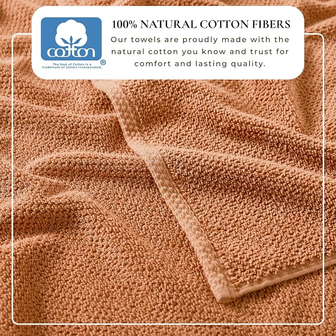 Great Bay Home 100% Cotton 12-Pack 13x13 Wash Cloth - Absorbent, Quick-Drying, Durable Face Towels for Bathroom Decor - Low-Twist, Two-Ply Fibers (Clay)