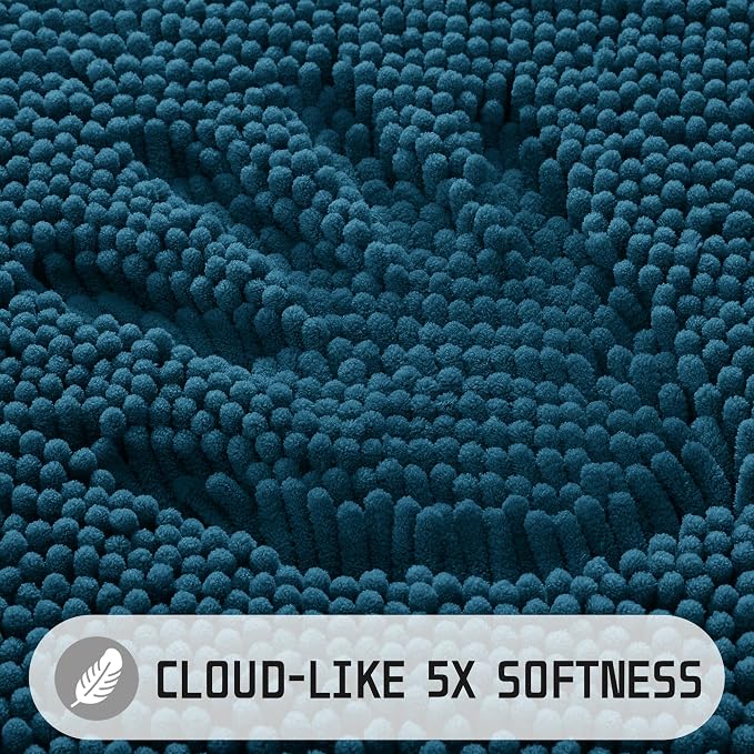 Yimobra Long Bathroom Rugs 47"x24", Extra Soft Non Slip Bath Mat for Tub, Super Absorbent Quick Dry Shaggy Rug Floor Carpet, Machine Washable,Peacock Blue